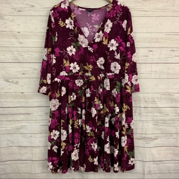 torrid Dresses & Skirts - Torrid purple floral faux wrap stretch knit dress